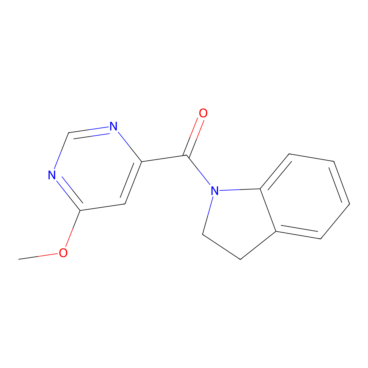 Indolin-1-yl(6-methoxypyrimidin-4-yl)methanone molecular structure, CAS 2034256-11-4