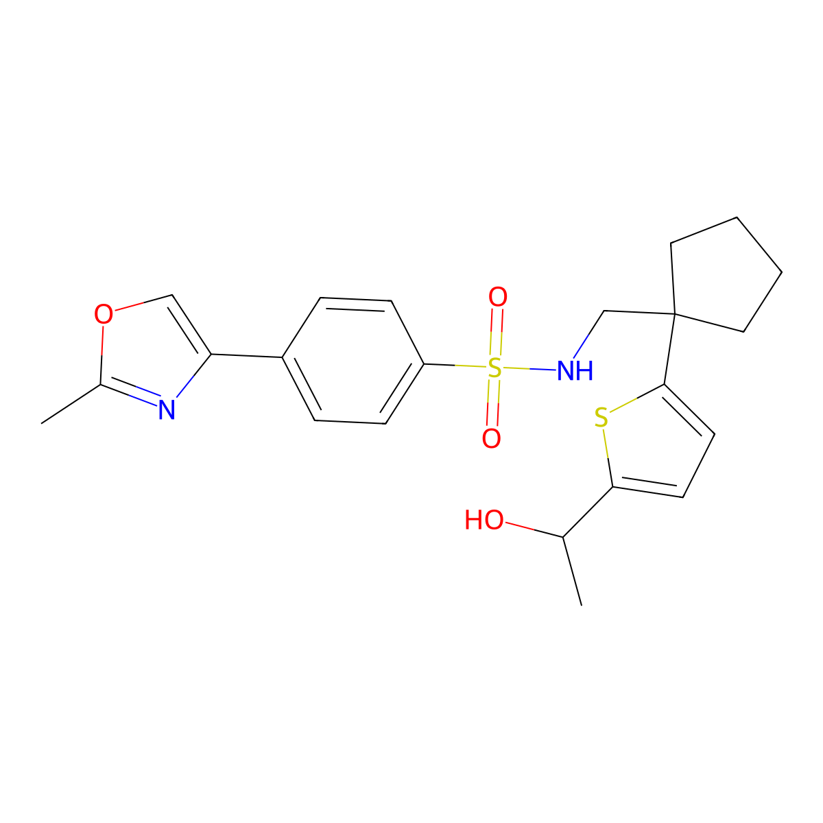N-((1-(5-(1-hydroxyethyl)thiophen-2-yl)cyclopentyl)methyl)-4-(2-methyloxazol-4-yl)benzenesulfonamide molecular structure, CAS 2034256-17-0