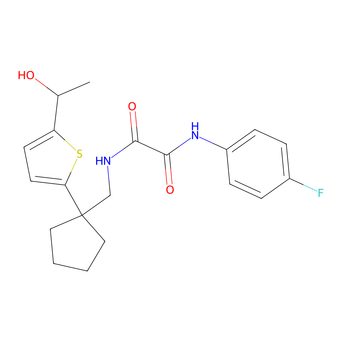 N1-(4-fluorophenyl)-N2-((1-(5-(1-hydroxyethyl)thiophen-2-yl)cyclopentyl)methyl)oxalamide molecular structure, CAS 2034256-19-2