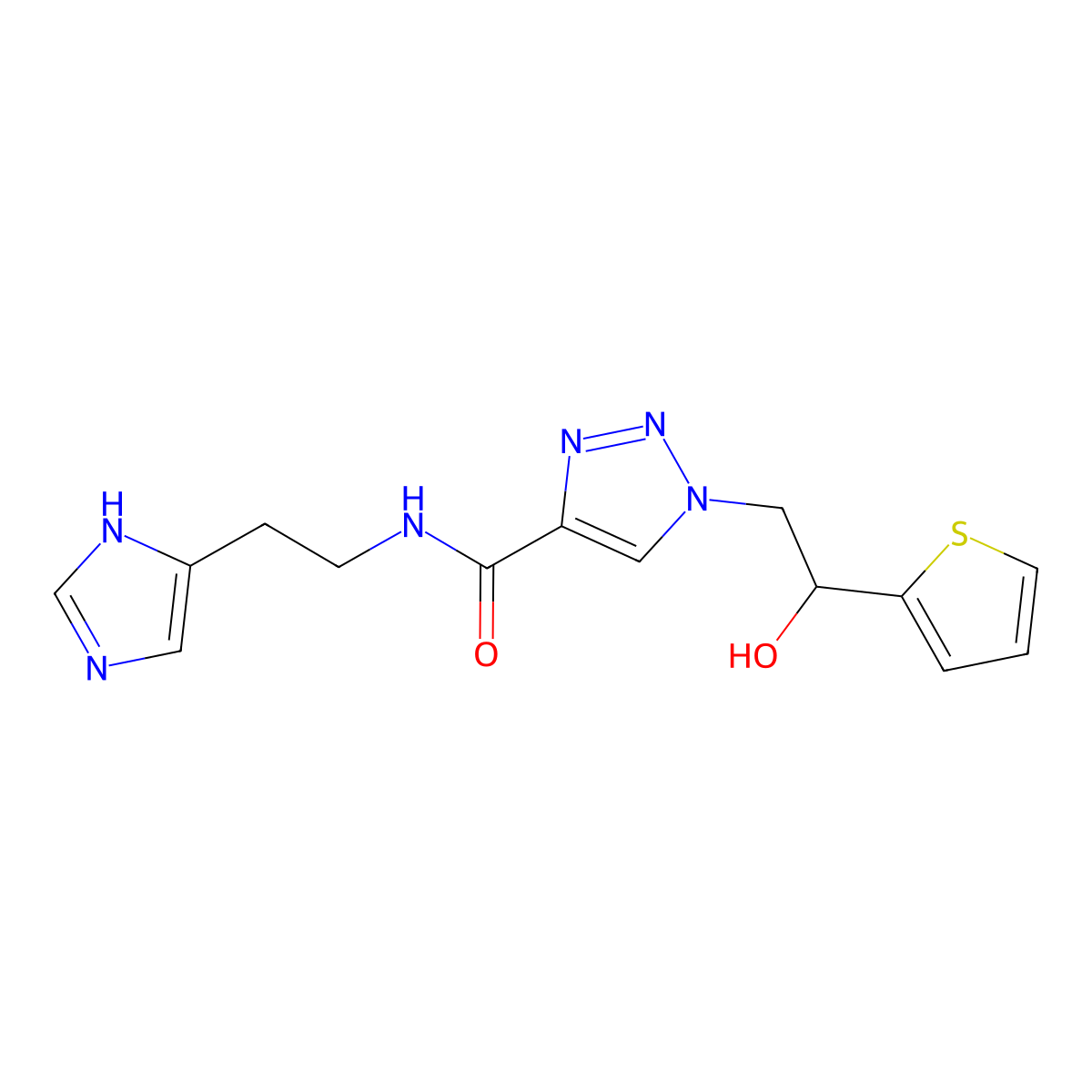 N-(2-(1H-imidazol-4-yl)ethyl)-1-(2-hydroxy-2-(thiophen-2-yl)ethyl)-1H-1,2,3-triazole-4-carboxamide molecular structure, CAS 2034256-24-9