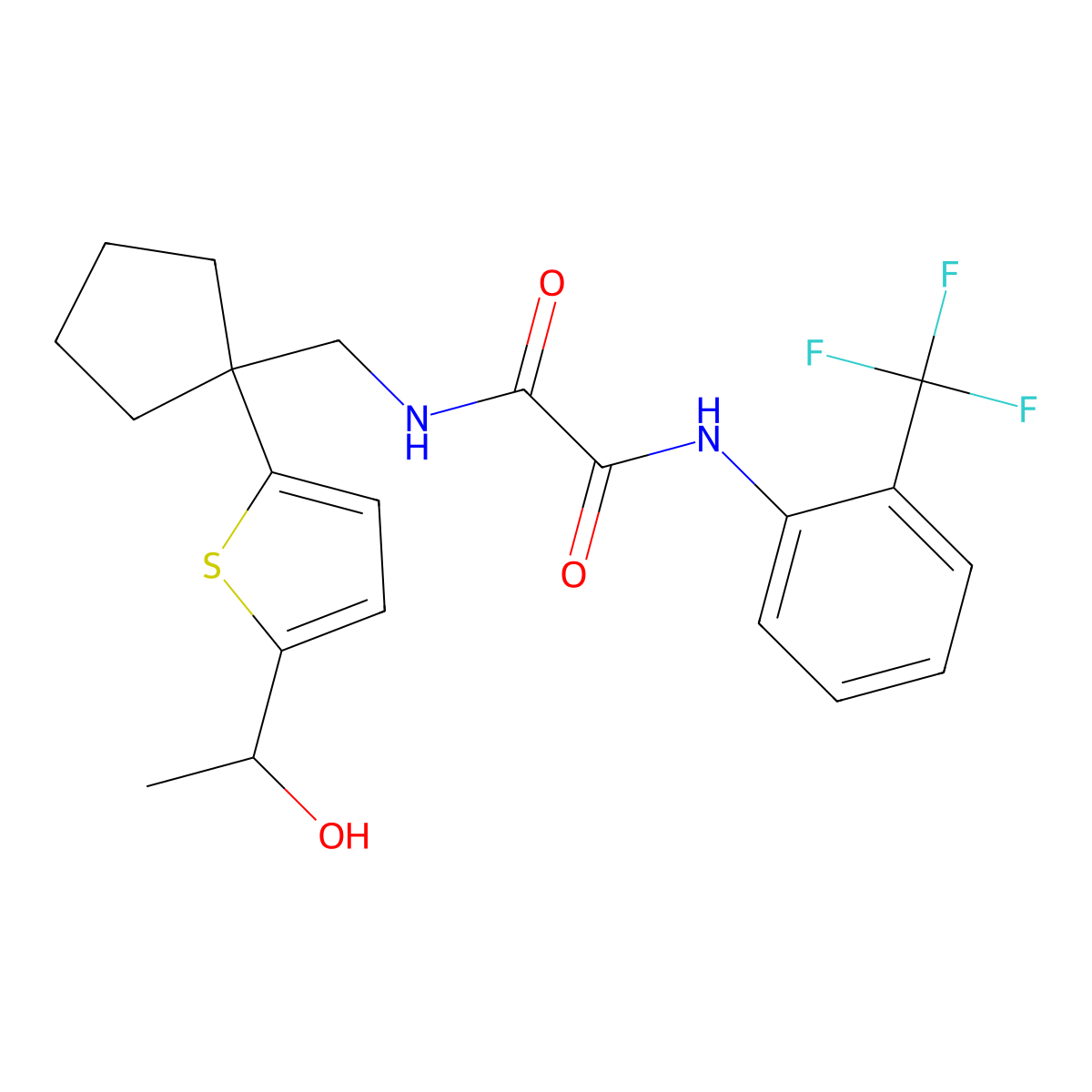 N1-((1-(5-(1-hydroxyethyl)thiophen-2-yl)cyclopentyl)methyl)-N2-(2-(trifluoromethyl)phenyl)oxalamide molecular structure, CAS 2034256-26-1