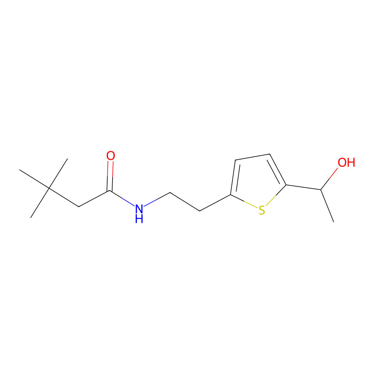 N-(2-(5-(1-hydroxyethyl)thiophen-2-yl)ethyl)-3,3-dimethylbutanamide molecular structure, CAS 2034256-32-9