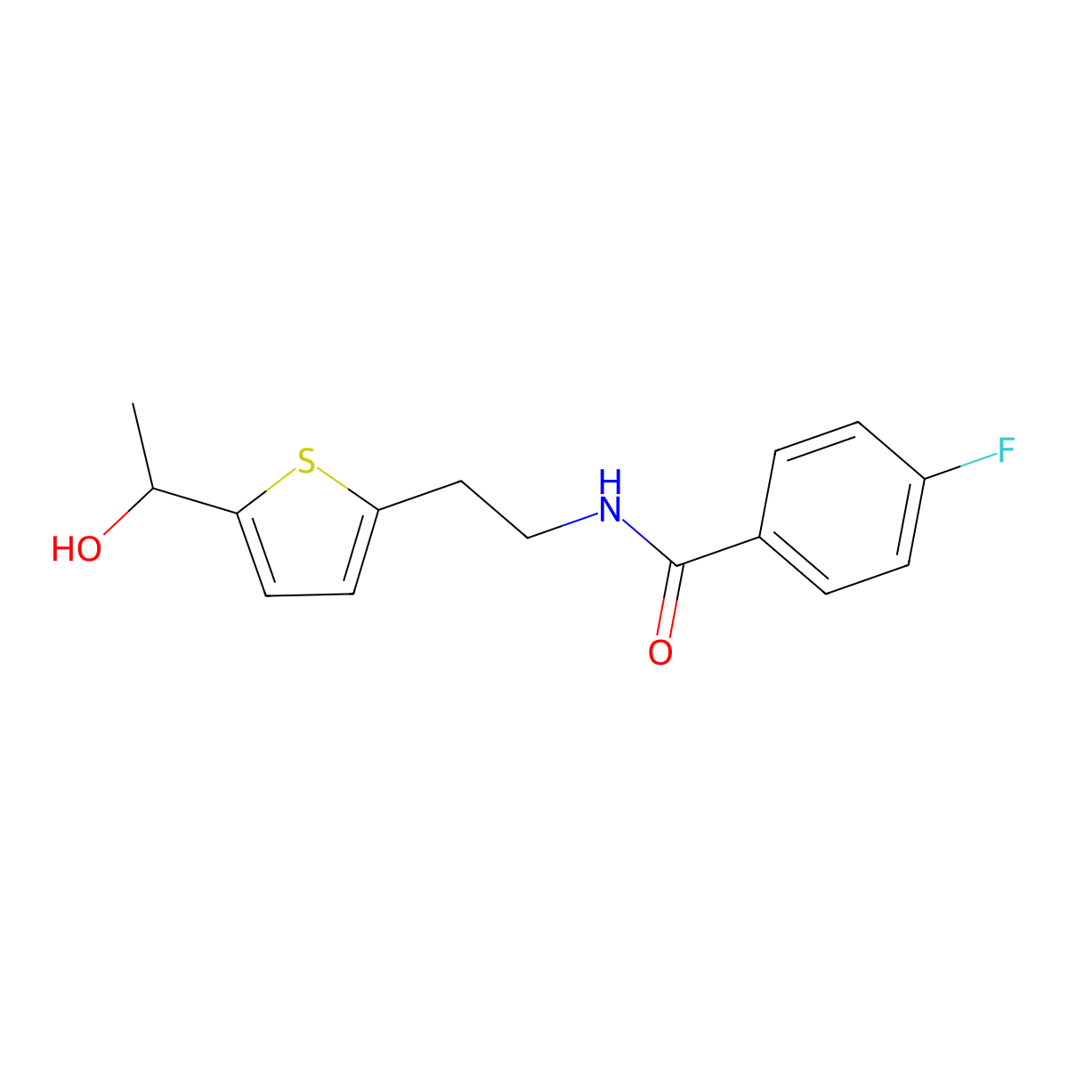 4-fluoro-N-(2-(5-(1-hydroxyethyl)thiophen-2-yl)ethyl)benzamide molecular structure, CAS 2034256-33-0