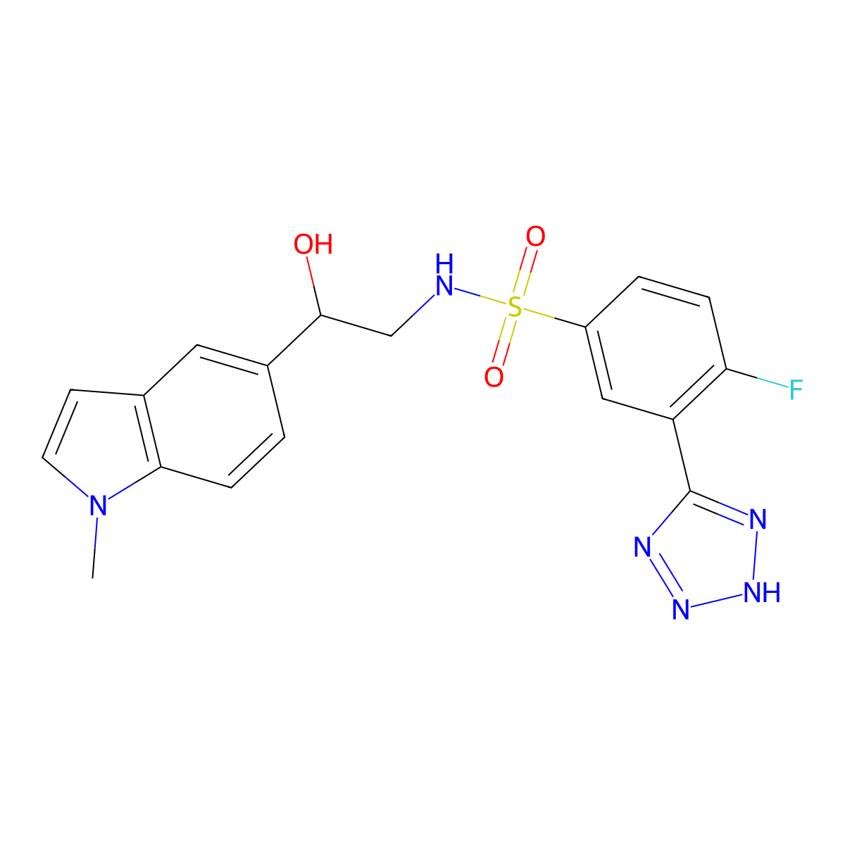 4-fluoro-N-(2-hydroxy-2-(1-methyl-1H-indol-5-yl)ethyl)-3-(1H-tetrazol-5-yl)benzenesulfonamide molecular structure, CAS 2034256-34-1