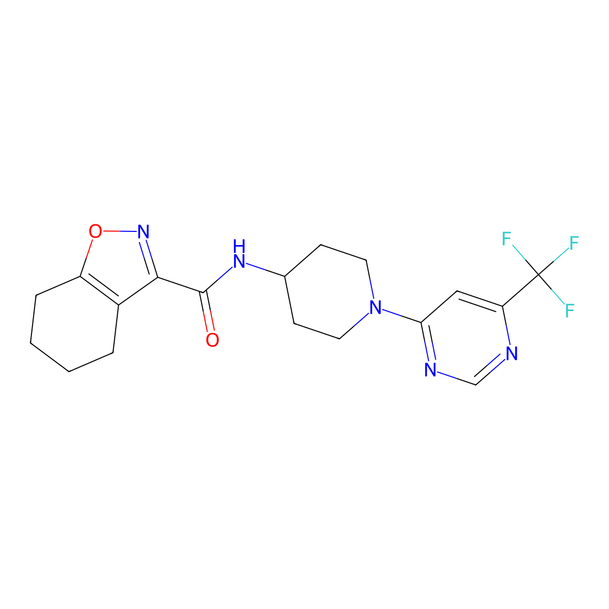 N-(1-(6-(trifluoromethyl)pyrimidin-4-yl)piperidin-4-yl)-4,5,6,7-tetrahydrobenzo[d]isoxazole-3-carboxamide molecular structure, CAS 2034256-36-3