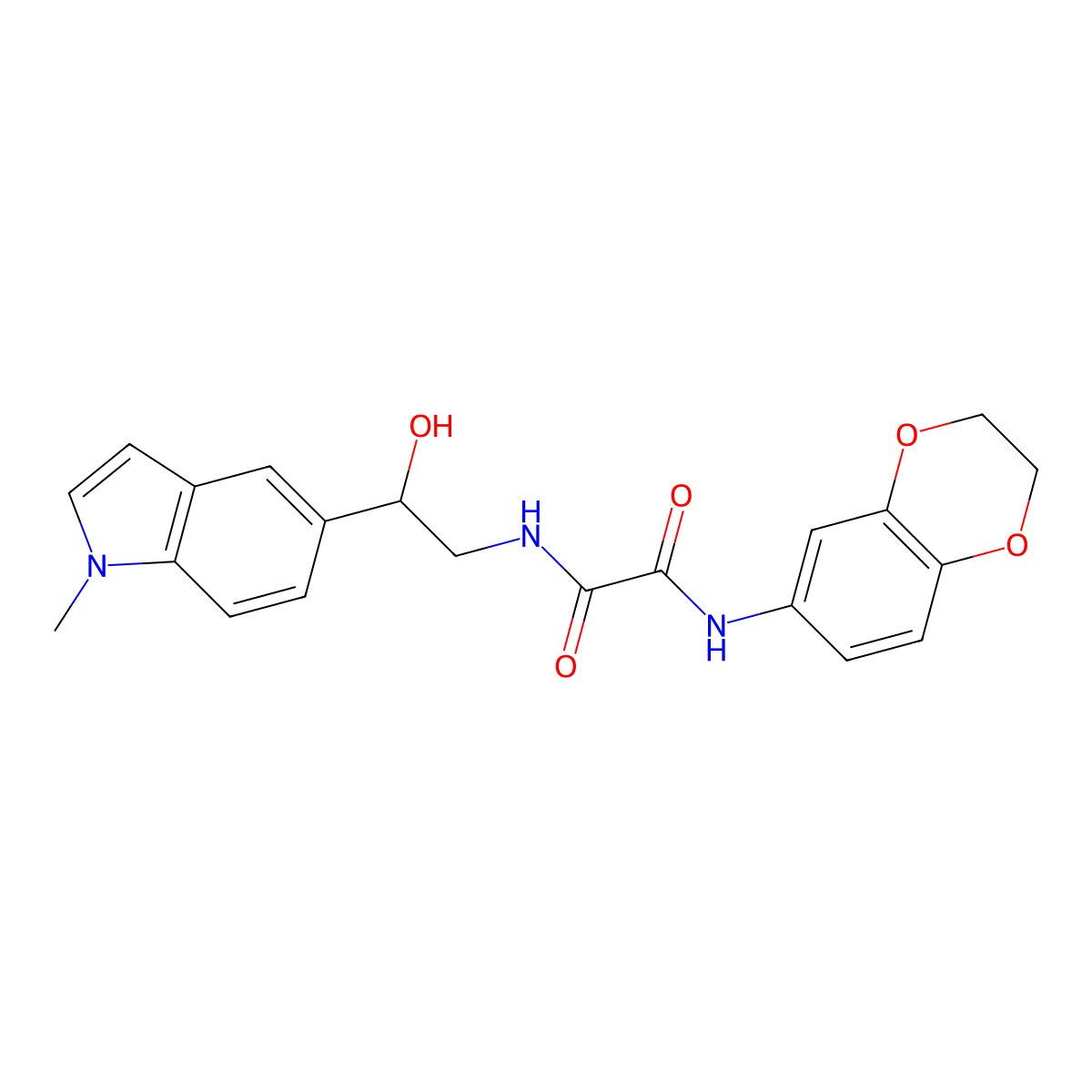 N1-(2,3-dihydrobenzo[b][1,4]dioxin-6-yl)-N2-(2-hydroxy-2-(1-methyl-1H-indol-5-yl)ethyl)oxalamide molecular structure, CAS 2034256-44-3