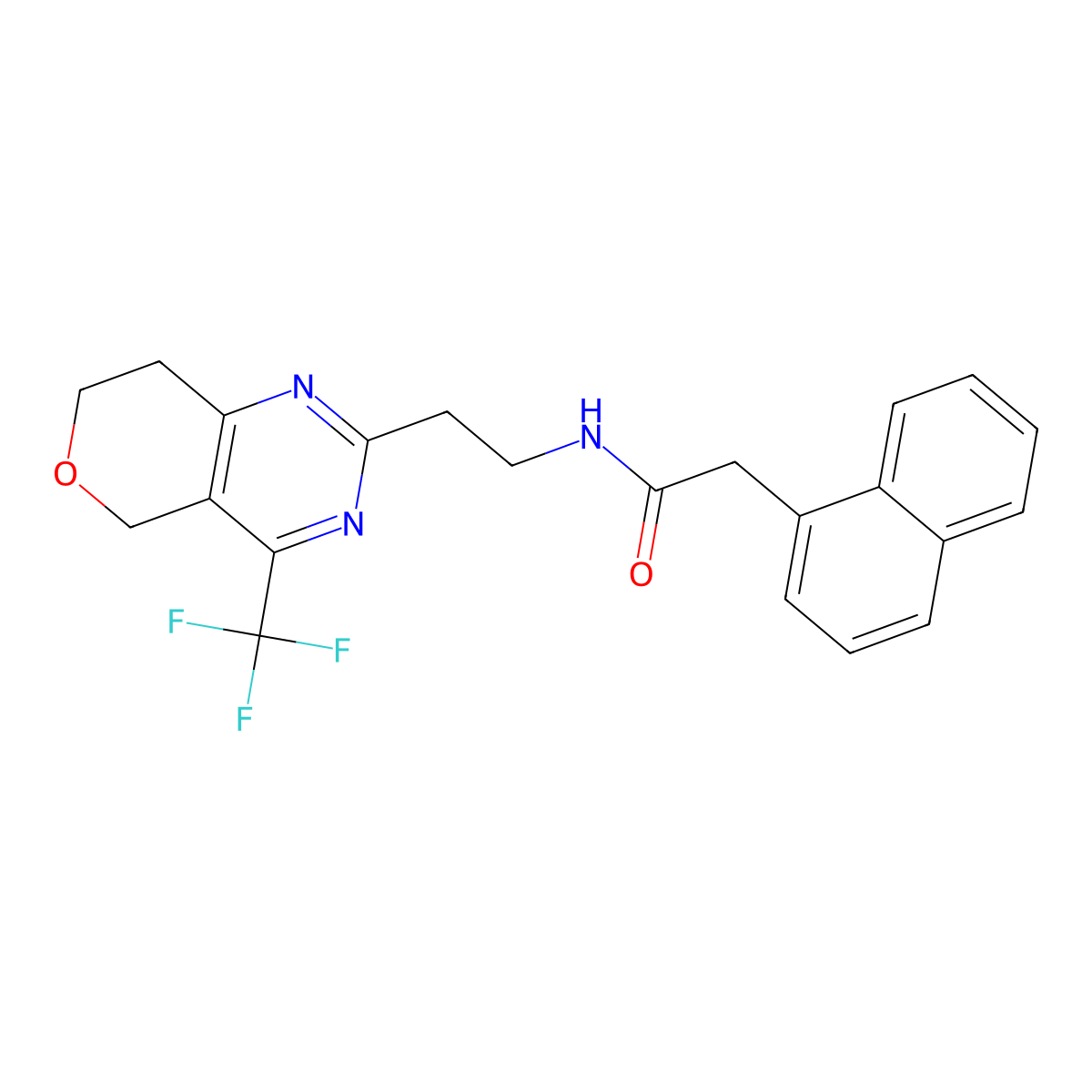 2-(naphthalen-1-yl)-N-(2-(4-(trifluoromethyl)-7,8-dihydro-5H-pyrano[4,3-d]pyrimidin-2-yl)ethyl)acetamide molecular structure, CAS 2034256-45-4