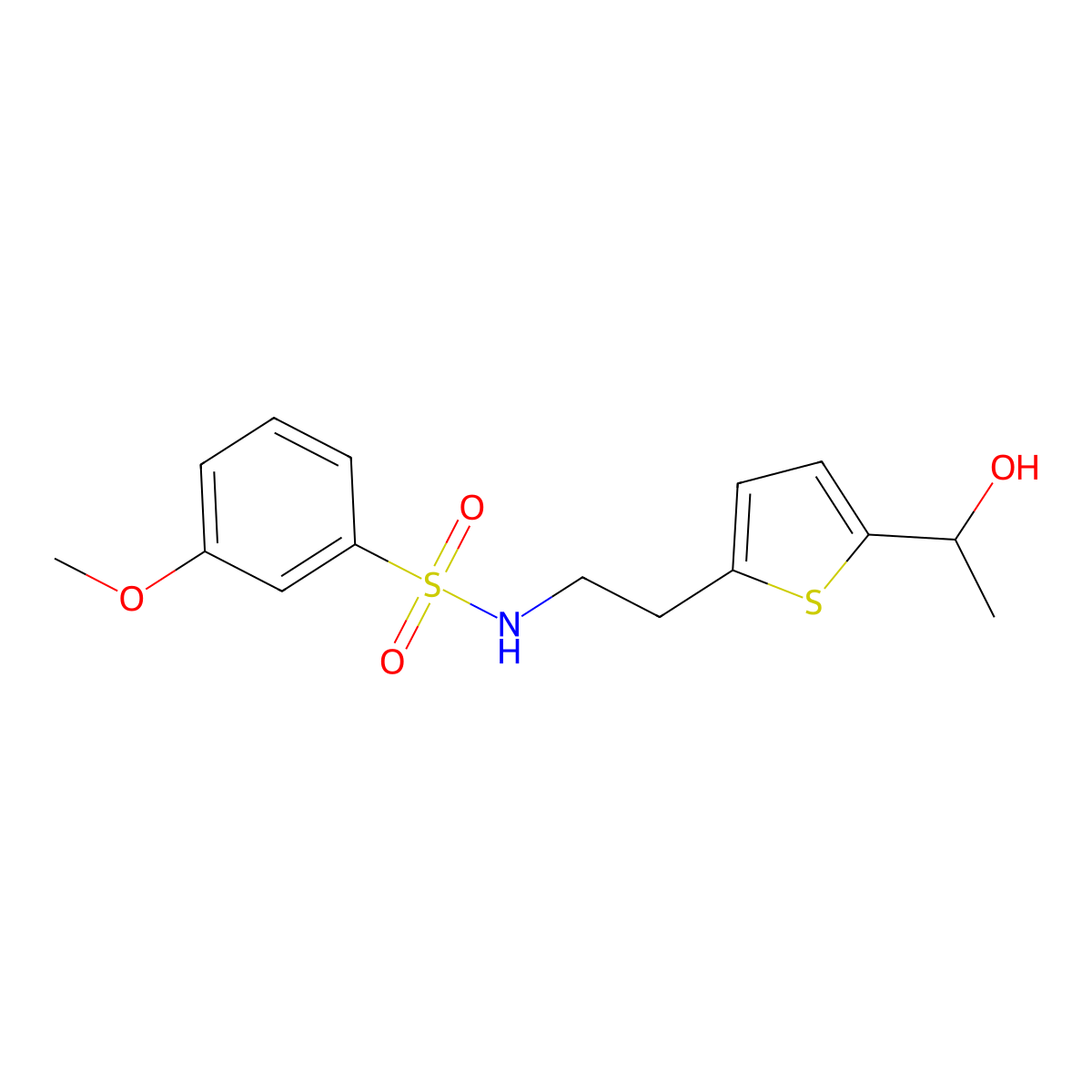N-(2-(5-(1-hydroxyethyl)thiophen-2-yl)ethyl)-3-methoxybenzenesulfonamide molecular structure, CAS 2034256-46-5