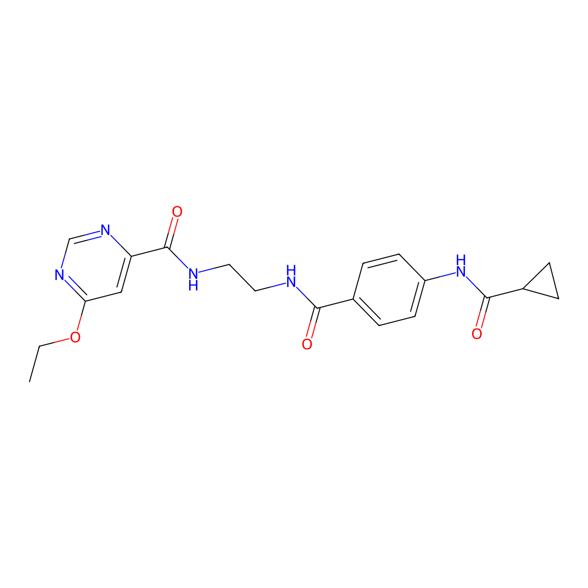 N-(2-(4-(cyclopropanecarboxamido)benzamido)ethyl)-6-ethoxypyrimidine-4-carboxamide molecular structure, CAS 2034256-51-2