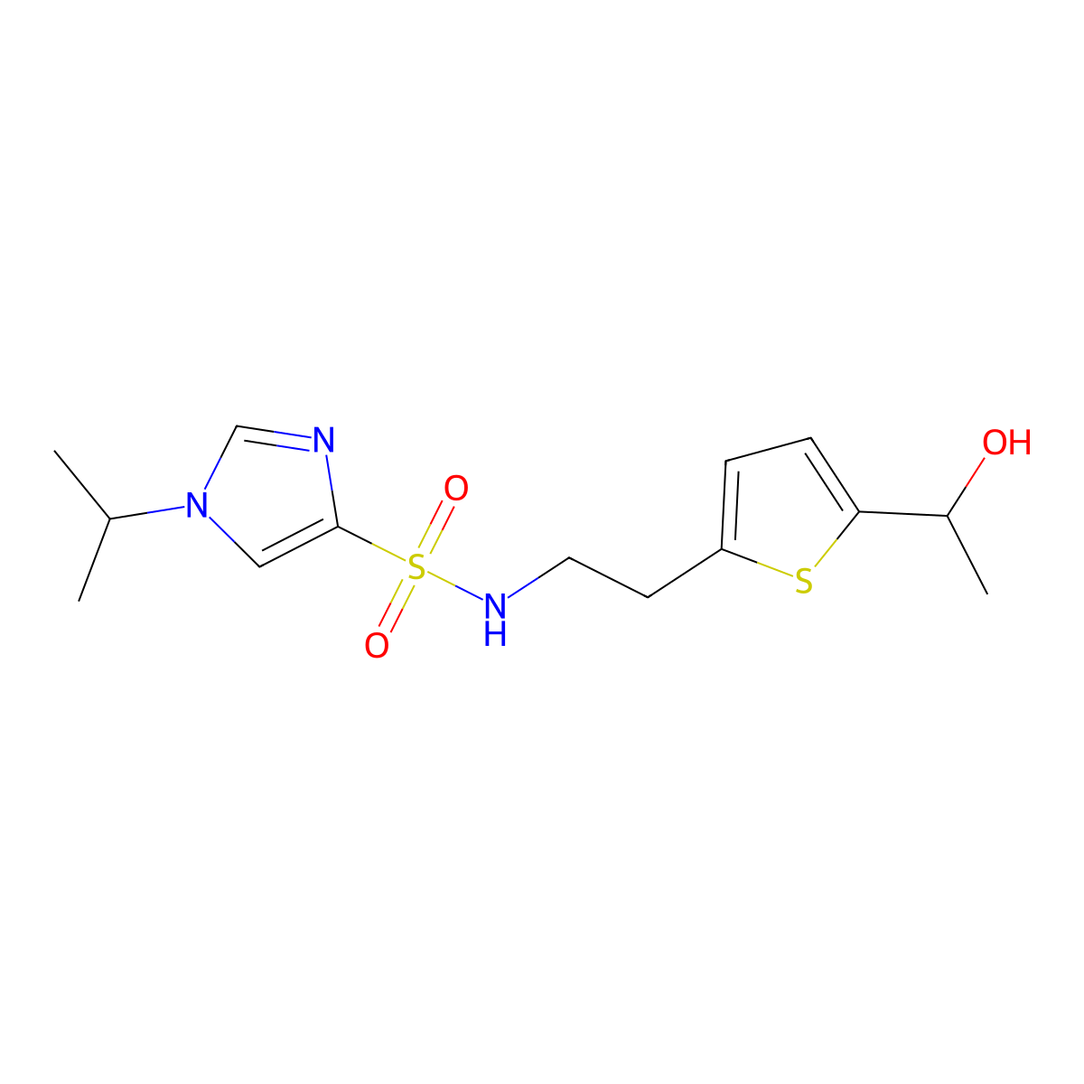 N-(2-(5-(1-hydroxyethyl)thiophen-2-yl)ethyl)-1-isopropyl-1H-imidazole-4-sulfonamide molecular structure, CAS 2034256-56-7