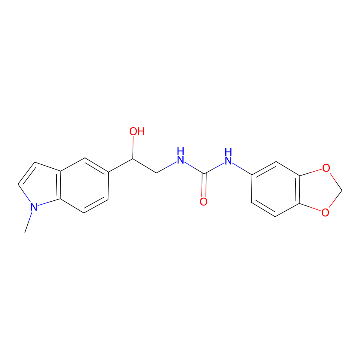 1-(benzo[d][1,3]dioxol-5-yl)-3-(2-hydroxy-2-(1-methyl-1H-indol-5-yl)ethyl)urea molecular structure, CAS 2034256-61-4