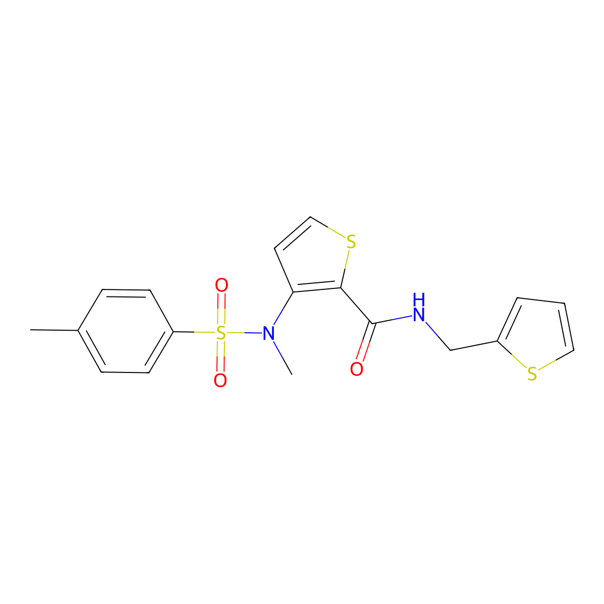 3-(N,4-dimethylphenylsulfonamido)-N-(thiophen-2-ylmethyl)thiophene-2-carboxamide molecular structure, CAS 2034256-72-7