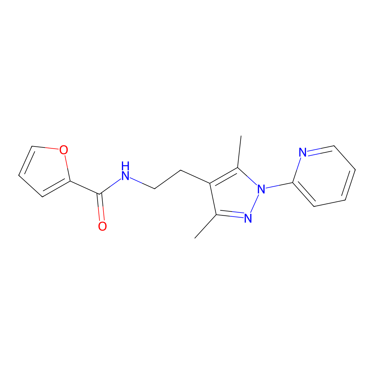 N-{2-[3,5-dimethyl-1-(pyridin-2-yl)-1H-pyrazol-4-yl]ethyl}furan-2-carboxamide molecular structure, CAS 2034256-74-9