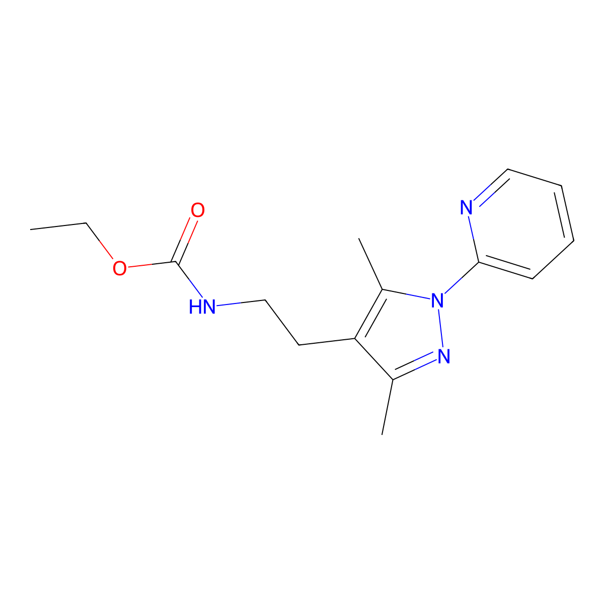 ethyl (2-(3,5-dimethyl-1-(pyridin-2-yl)-1H-pyrazol-4-yl)ethyl)carbamate molecular structure, CAS 2034256-78-3