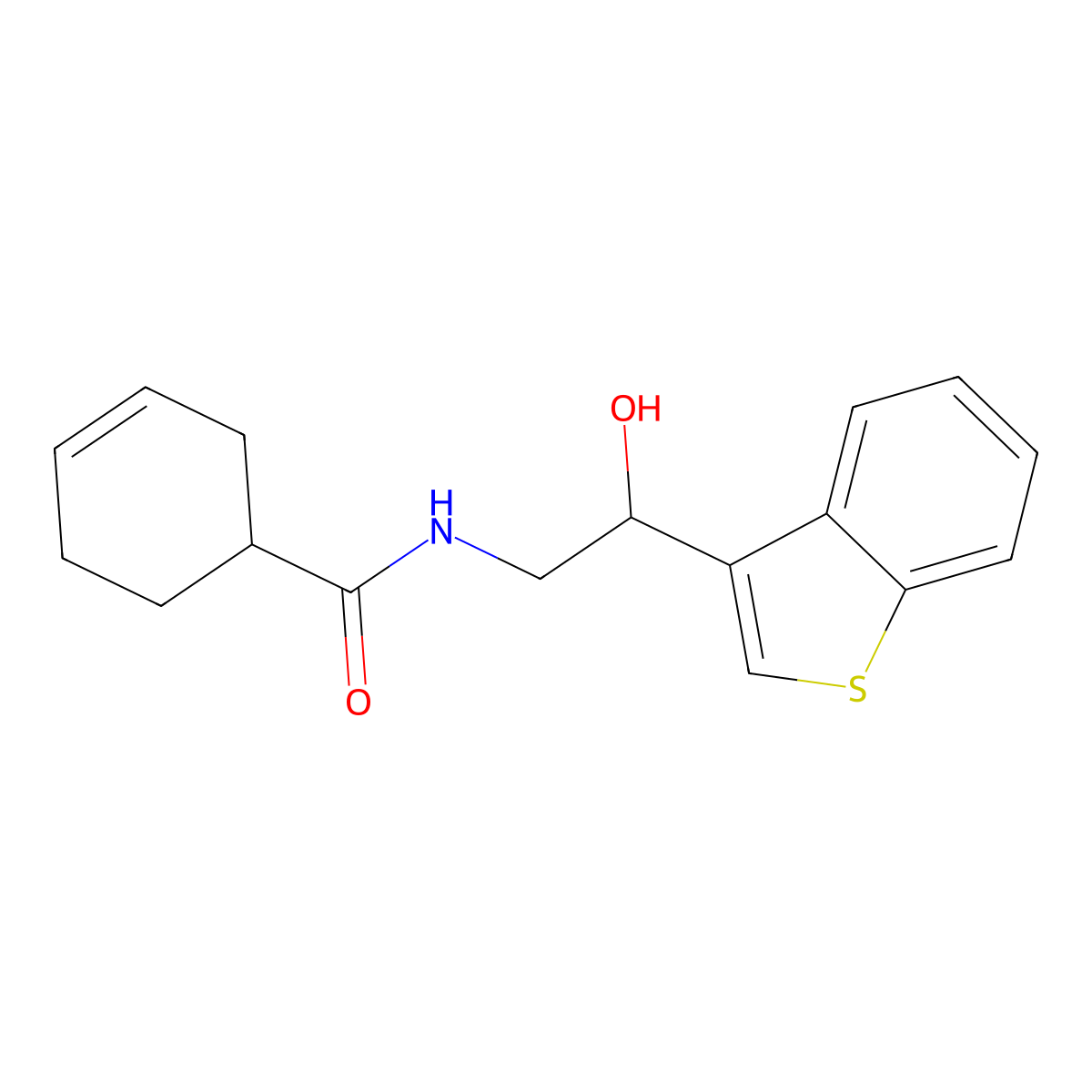 N-(2-(benzo[b]thiophen-3-yl)-2-hydroxyethyl)cyclohex-3-enecarboxamide molecular structure, CAS 2034256-80-7