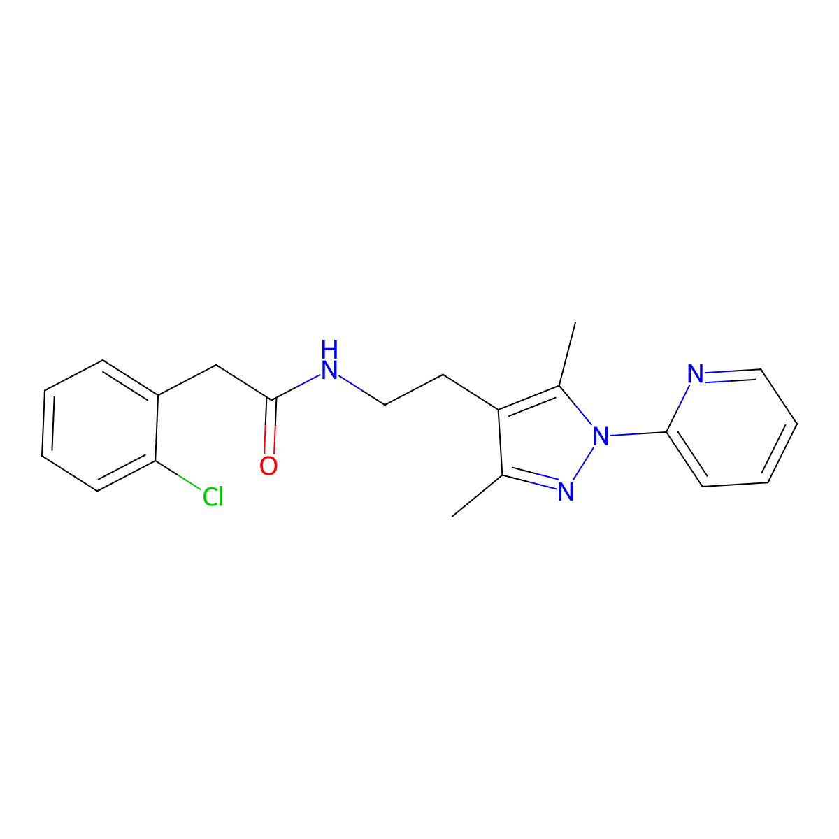2-(2-chlorophenyl)-N-{2-[3,5-dimethyl-1-(pyridin-2-yl)-1H-pyrazol-4-yl]ethyl}acetamide molecular structure, CAS 2034256-83-0