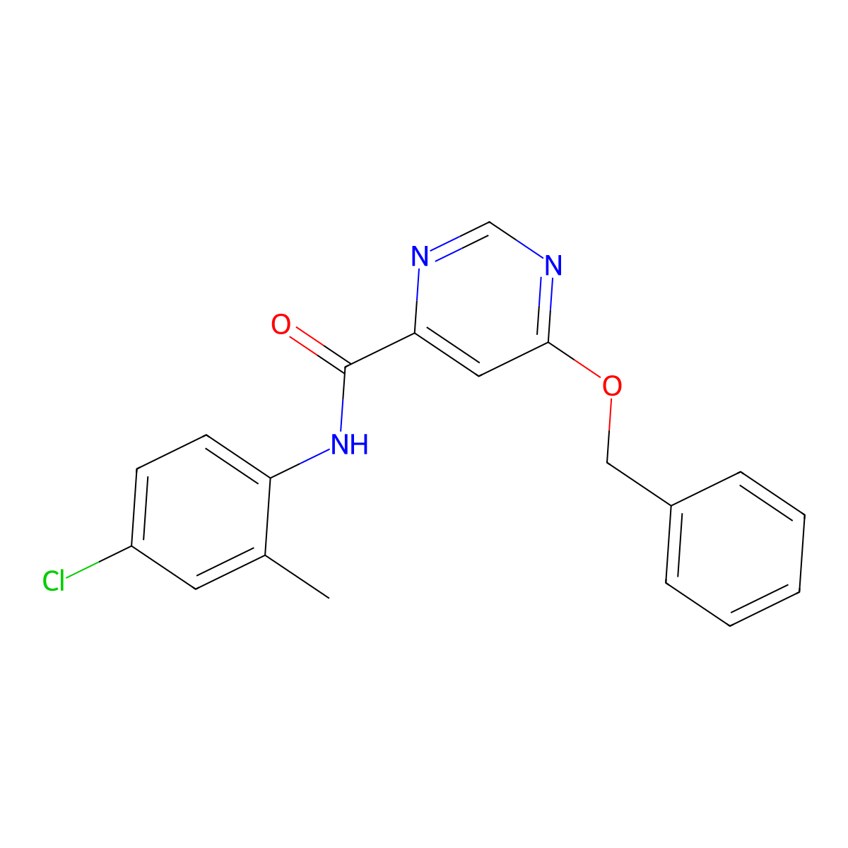 6-(benzyloxy)-N-(4-chloro-2-methylphenyl)pyrimidine-4-carboxamide molecular structure, CAS 2034256-90-9