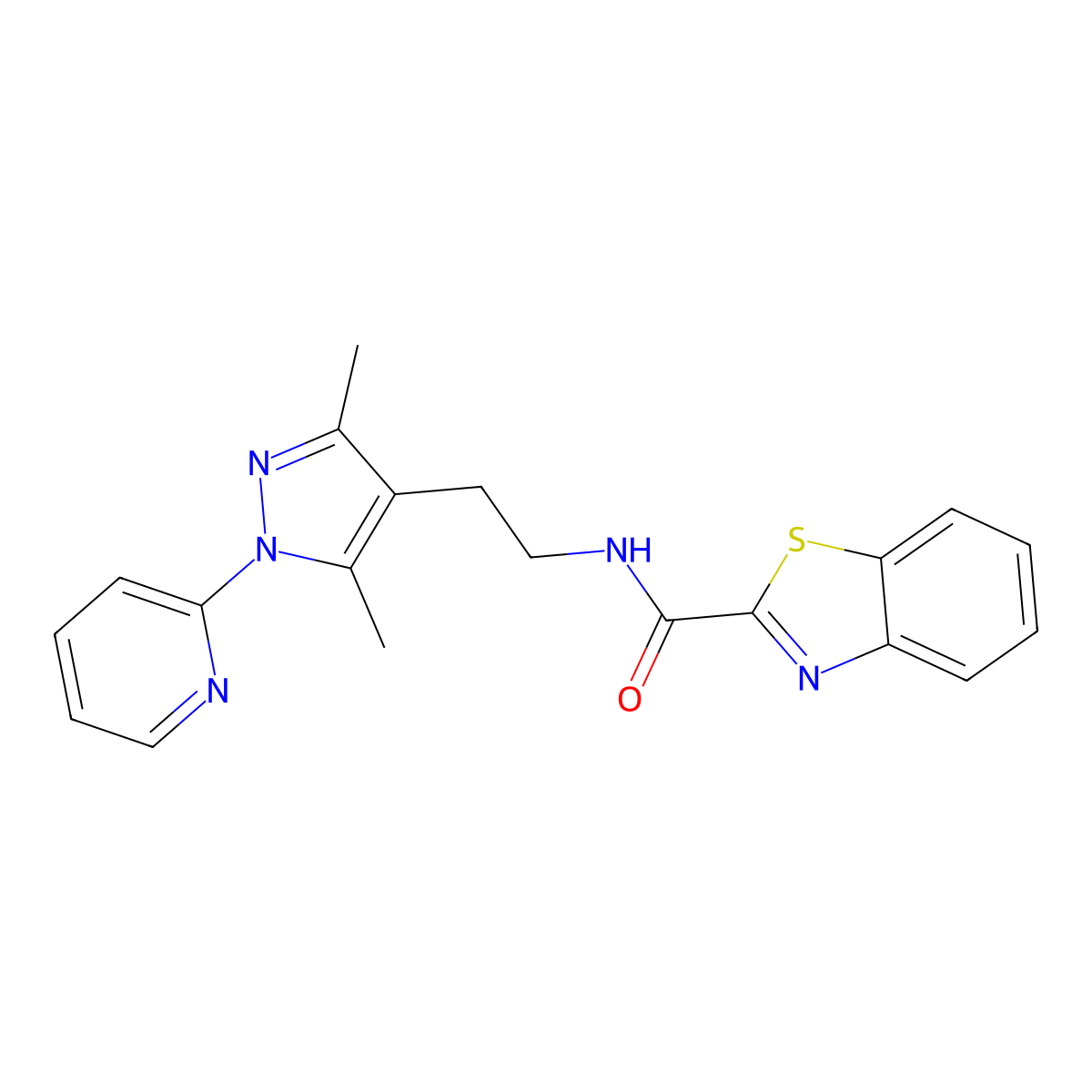 N-(2-(3,5-dimethyl-1-(pyridin-2-yl)-1H-pyrazol-4-yl)ethyl)benzo[d]thiazole-2-carboxamide molecular structure, CAS 2034256-92-1