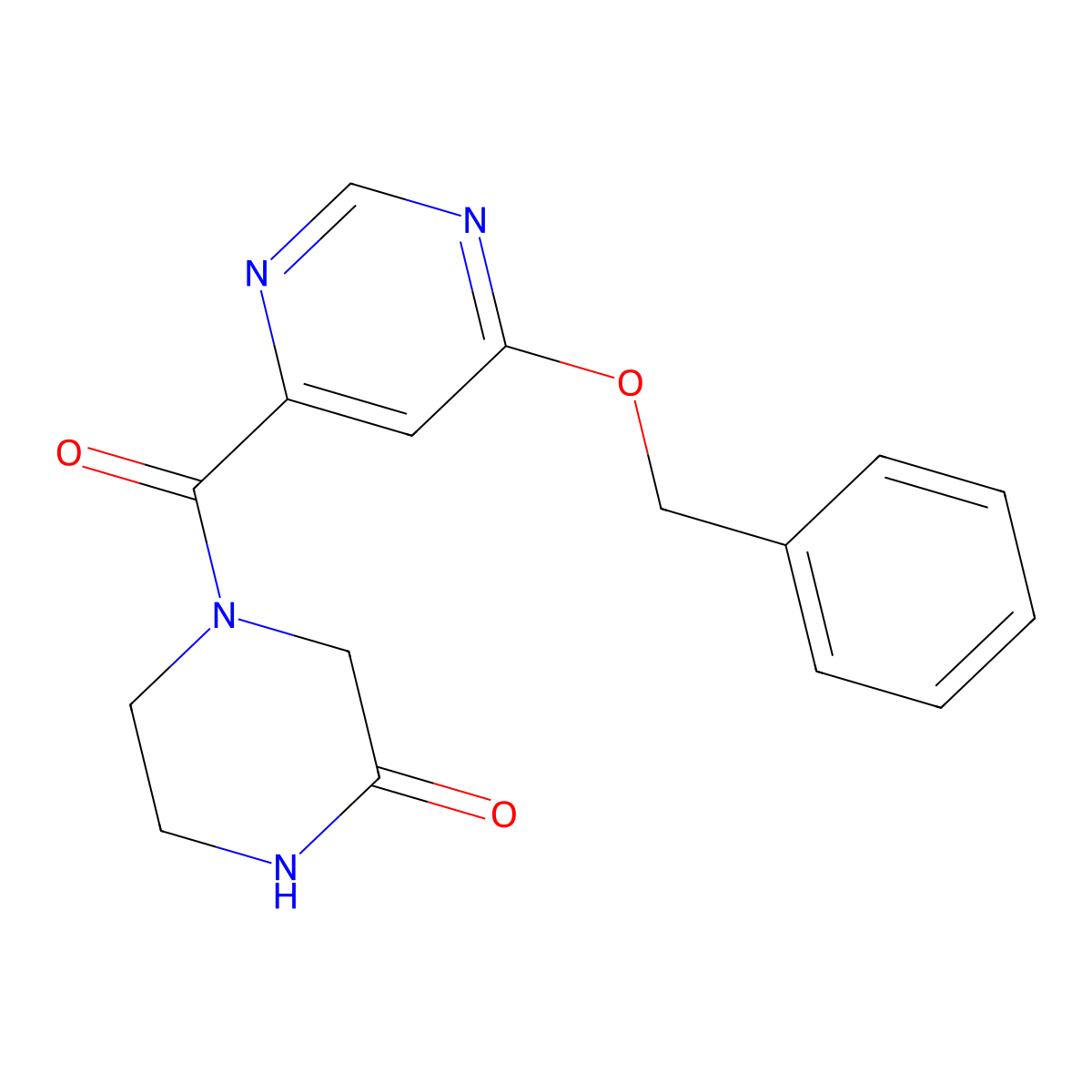 4-[6-(Benzyloxy)pyrimidine-4-carbonyl]piperazin-2-one molecular structure, CAS 2034256-95-4