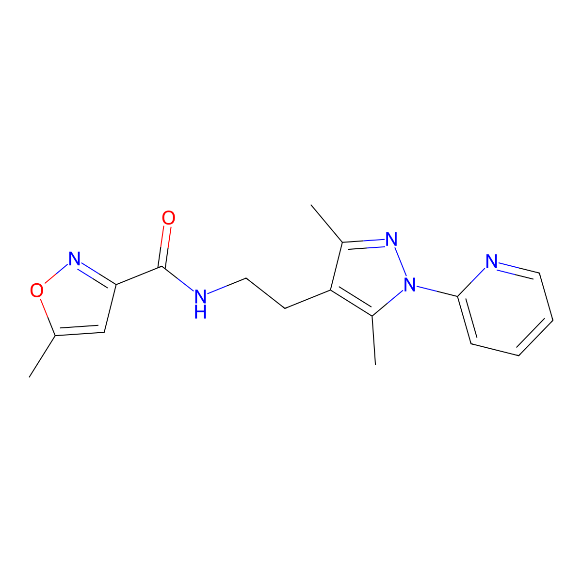 N-(2-(3,5-dimethyl-1-(pyridin-2-yl)-1H-pyrazol-4-yl)ethyl)-5-methylisoxazole-3-carboxamide molecular structure, CAS 2034256-97-6