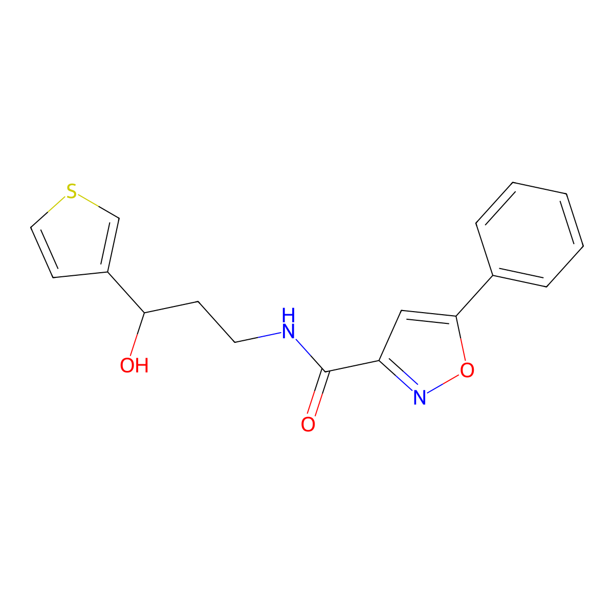 N-(3-hydroxy-3-(thiophen-3-yl)propyl)-5-phenylisoxazole-3-carboxamide molecular structure, CAS 2034256-99-8