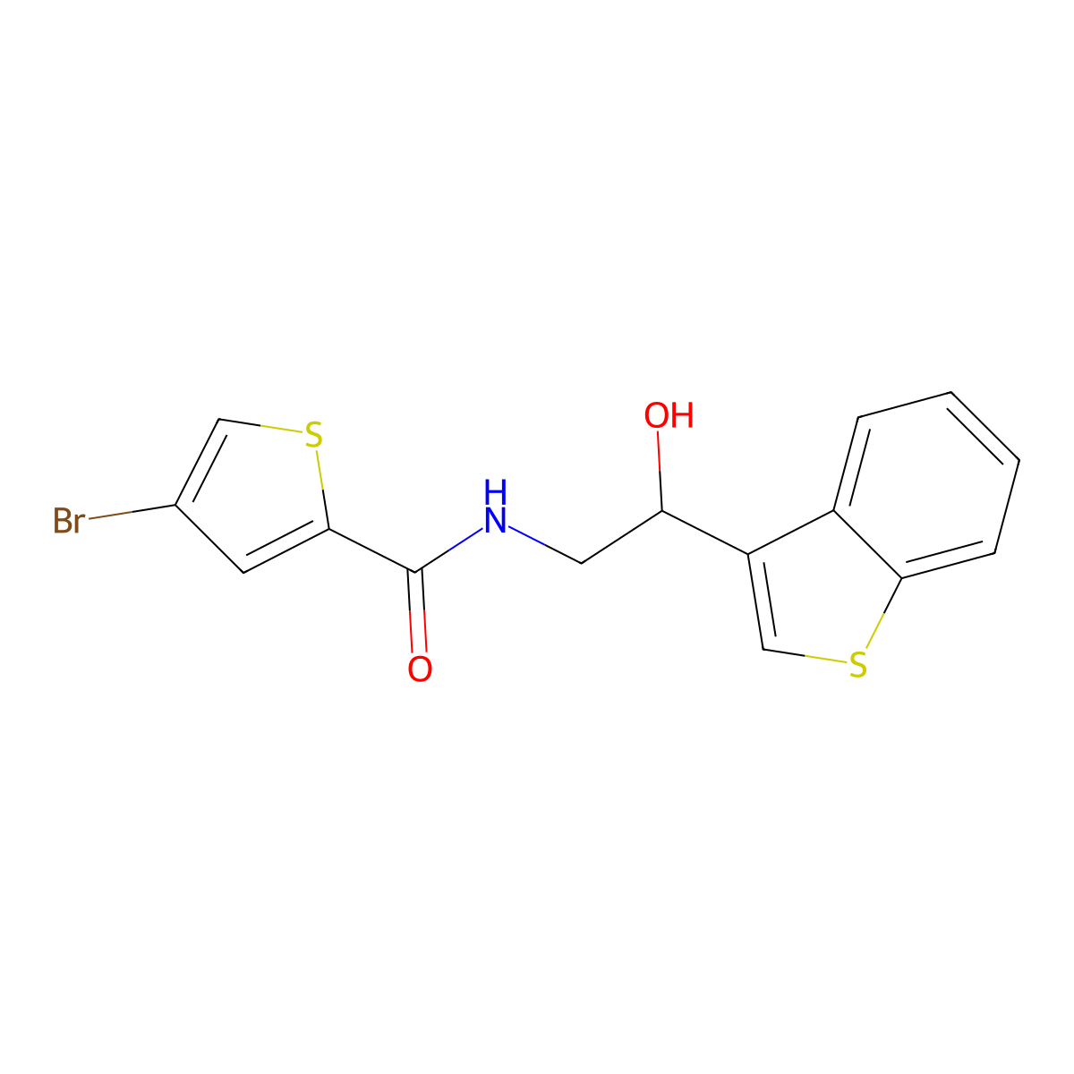 N-(2-(benzo[b]thiophen-3-yl)-2-hydroxyethyl)-4-bromothiophene-2-carboxamide molecular structure, CAS 2034257-00-4