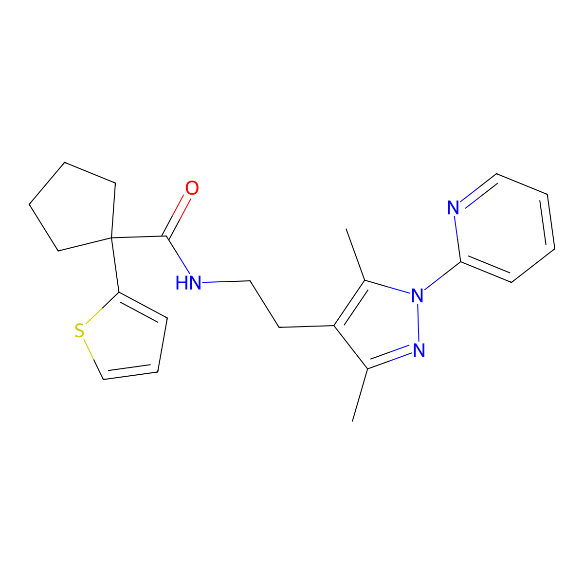 N-(2-(3,5-dimethyl-1-(pyridin-2-yl)-1H-pyrazol-4-yl)ethyl)-1-(thiophen-2-yl)cyclopentanecarboxamide molecular structure, CAS 2034257-03-7