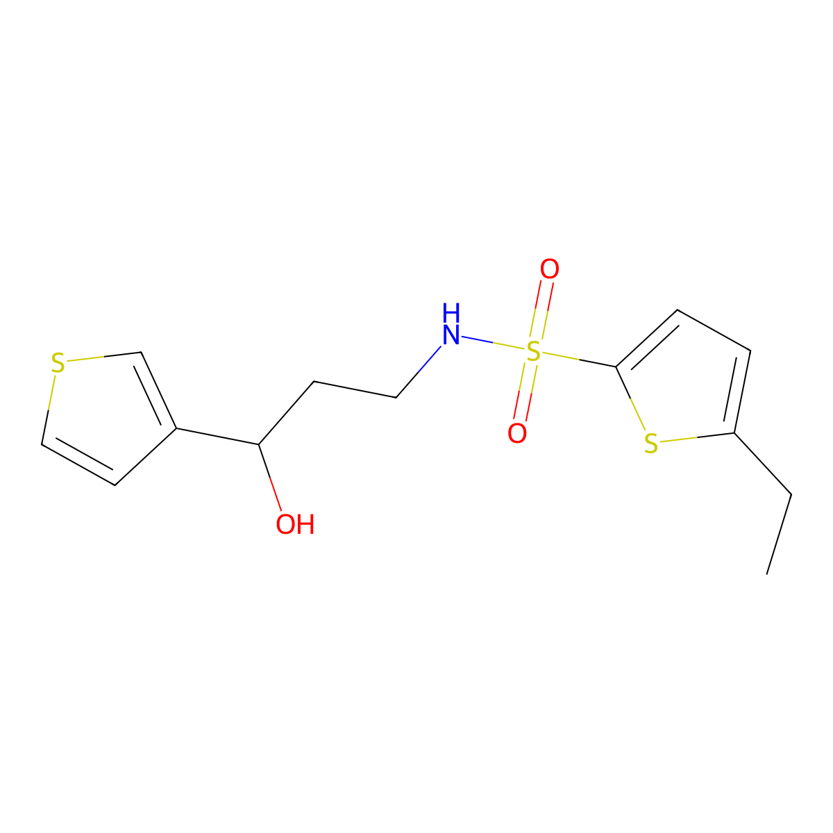 5-ethyl-N-(3-hydroxy-3-(thiophen-3-yl)propyl)thiophene-2-sulfonamide molecular structure, CAS 2034257-06-0