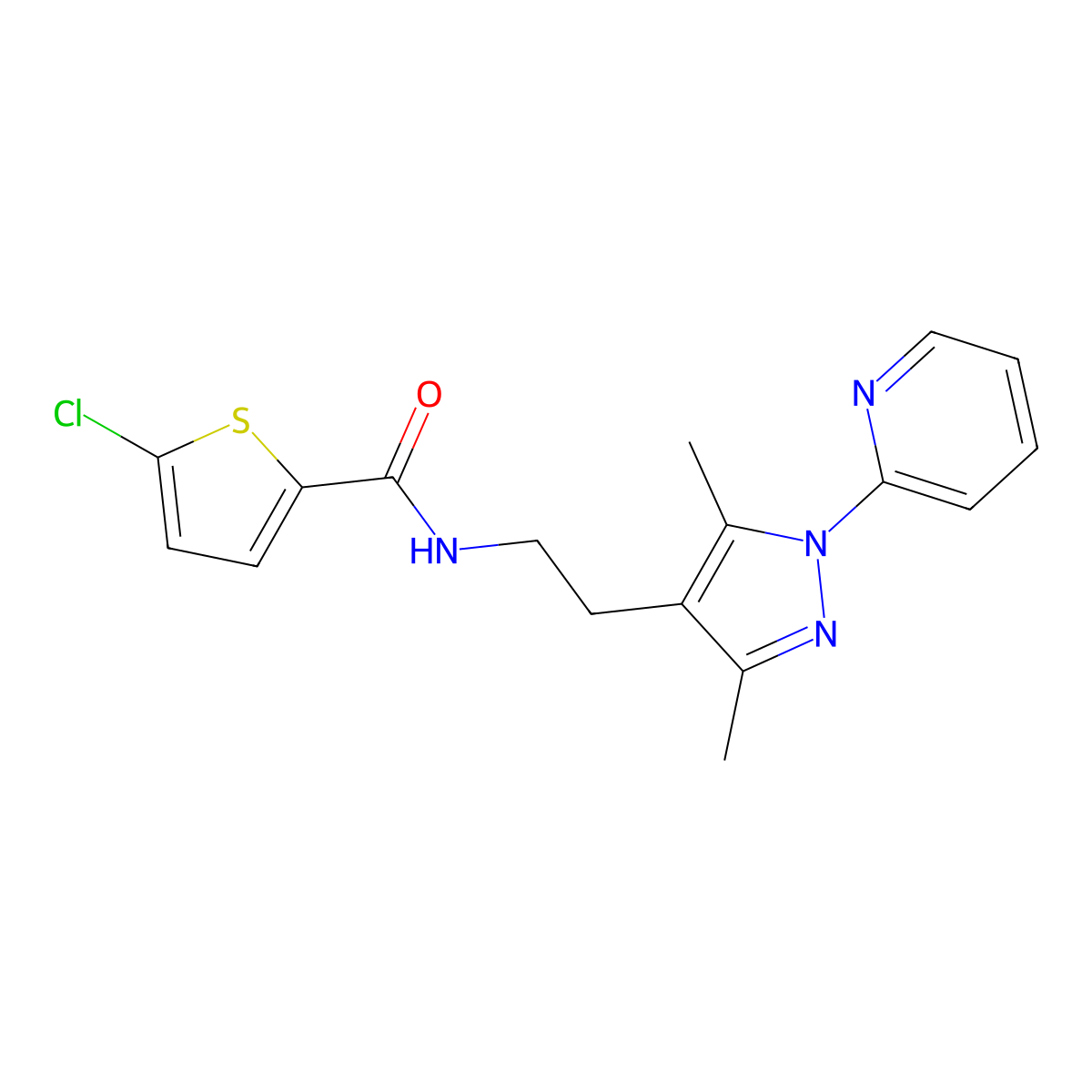 5-chloro-N-(2-(3,5-dimethyl-1-(pyridin-2-yl)-1H-pyrazol-4-yl)ethyl)thiophene-2-carboxamide molecular structure, CAS 2034257-08-2