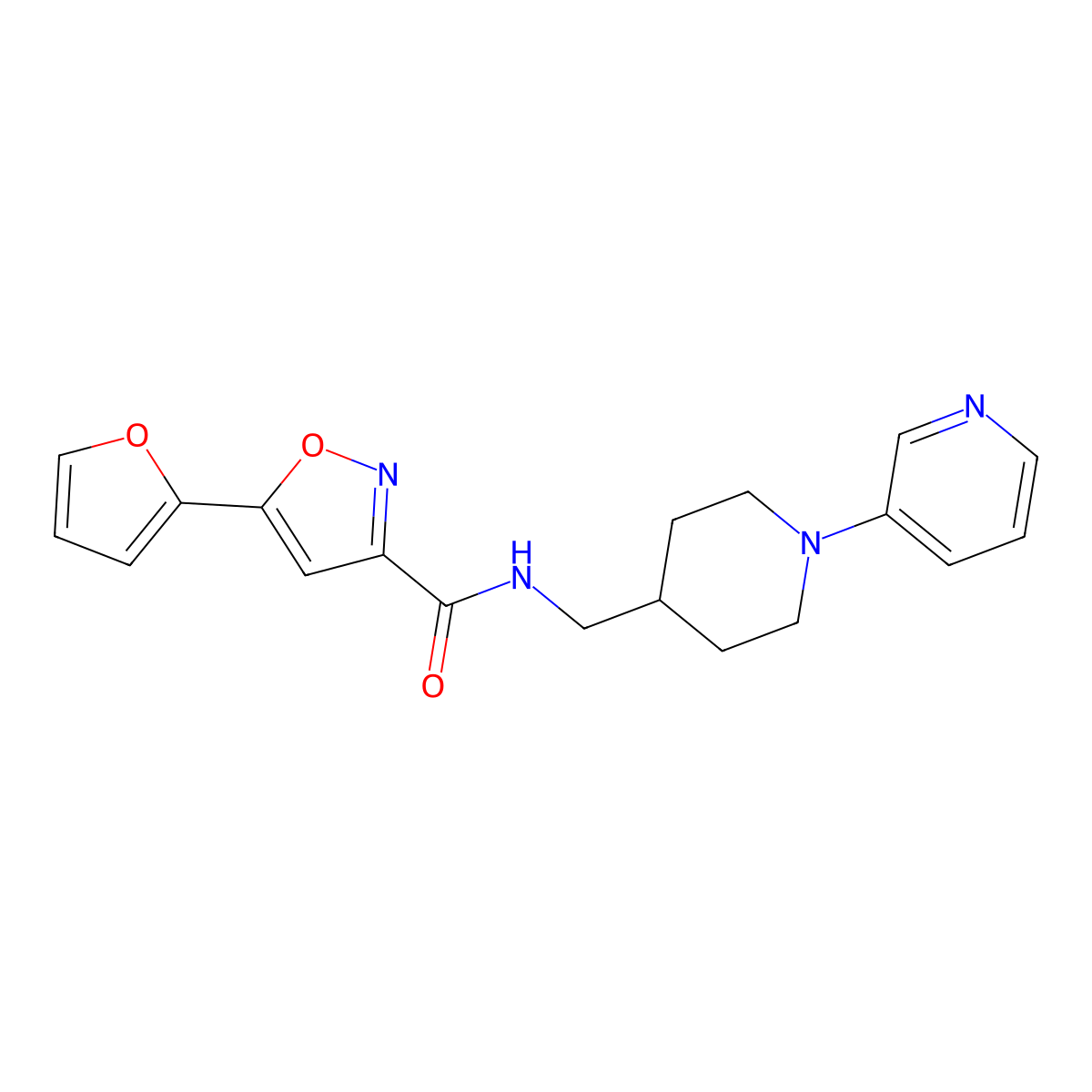 5-(furan-2-yl)-N-((1-(pyridin-3-yl)piperidin-4-yl)methyl)isoxazole-3-carboxamide molecular structure, CAS 2034257-10-6
