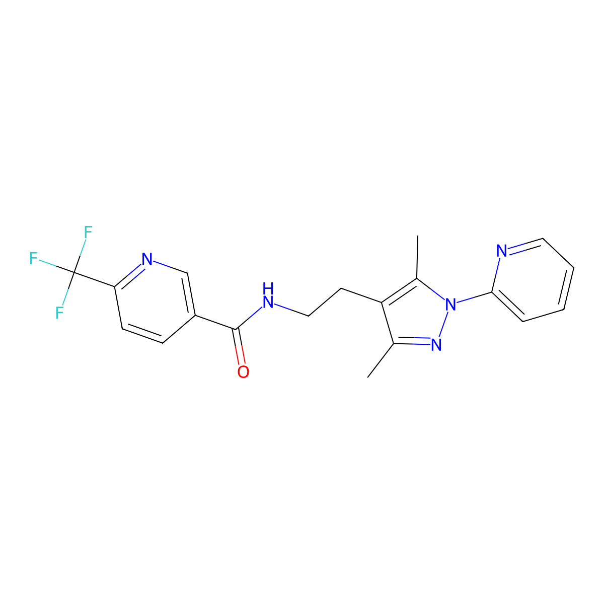 N-(2-(3,5-dimethyl-1-(pyridin-2-yl)-1H-pyrazol-4-yl)ethyl)-6-(trifluoromethyl)nicotinamide molecular structure, CAS 2034257-11-7