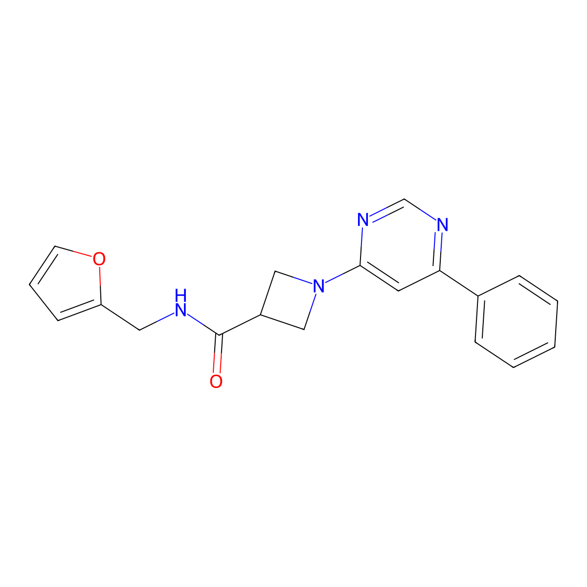 N-(furan-2-ylmethyl)-1-(6-phenylpyrimidin-4-yl)azetidine-3-carboxamide molecular structure, CAS 2034257-12-8