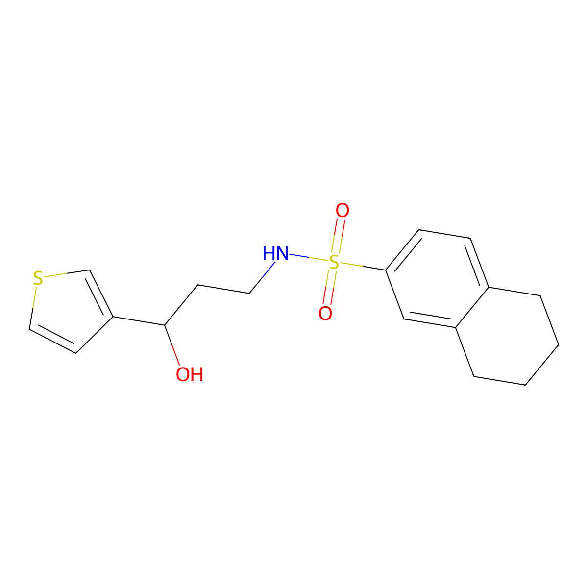N-[3-hydroxy-3-(thiophen-3-yl)propyl]-5,6,7,8-tetrahydronaphthalene-2-sulfonamide molecular structure, CAS 2034257-13-9