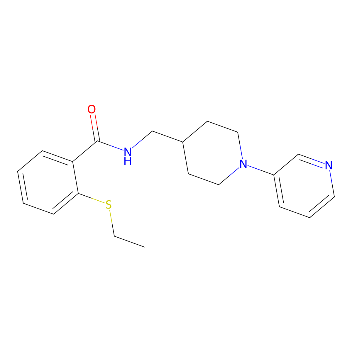 2-(ethylthio)-N-((1-(pyridin-3-yl)piperidin-4-yl)methyl)benzamide molecular structure, CAS 2034257-16-2