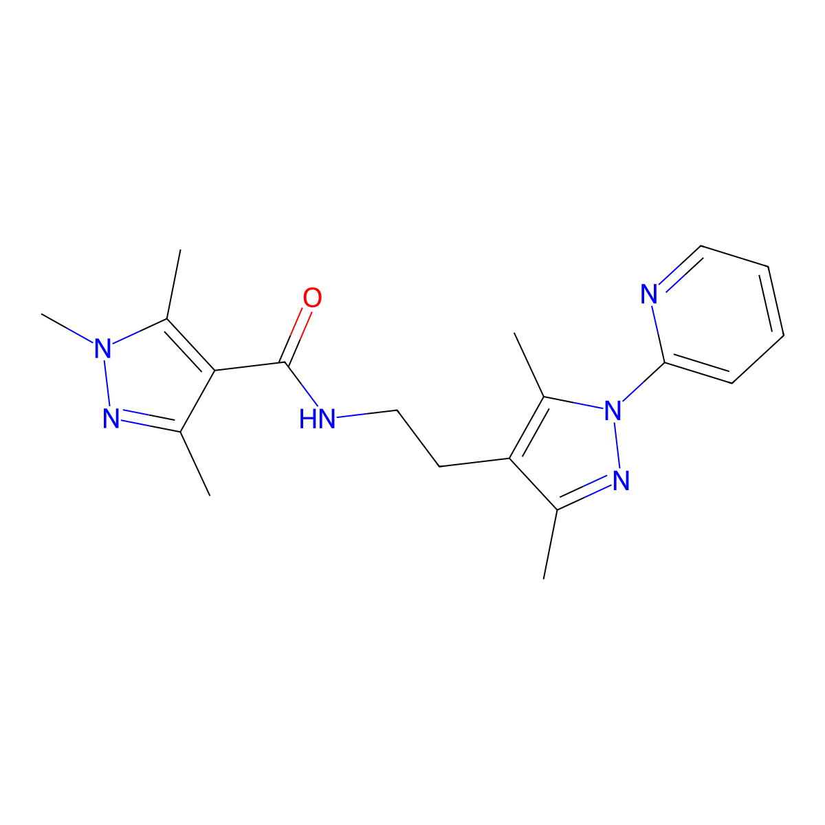 N-{2-[3,5-dimethyl-1-(pyridin-2-yl)-1H-pyrazol-4-yl]ethyl}-1,3,5-trimethyl-1H-pyrazole-4-carboxamide molecular structure, CAS 2034257-17-3