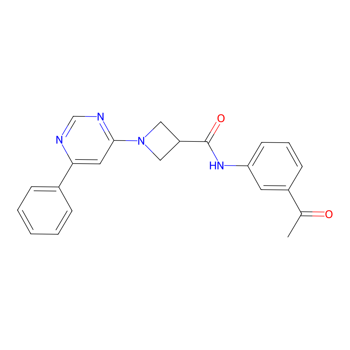 N-(3-acetylphenyl)-1-(6-phenylpyrimidin-4-yl)azetidine-3-carboxamide molecular structure, CAS 2034257-20-8