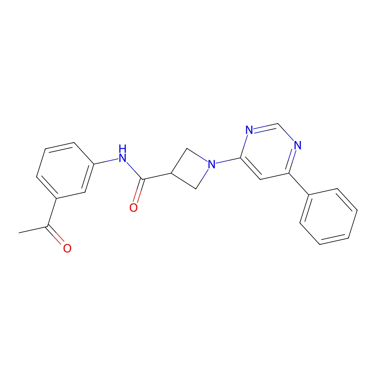 N-(3-acetylphenyl)-1-(6-phenylpyrimidin-4-yl)azetidine-3-carboxamide molecular structure, CAS 2034257-20-8