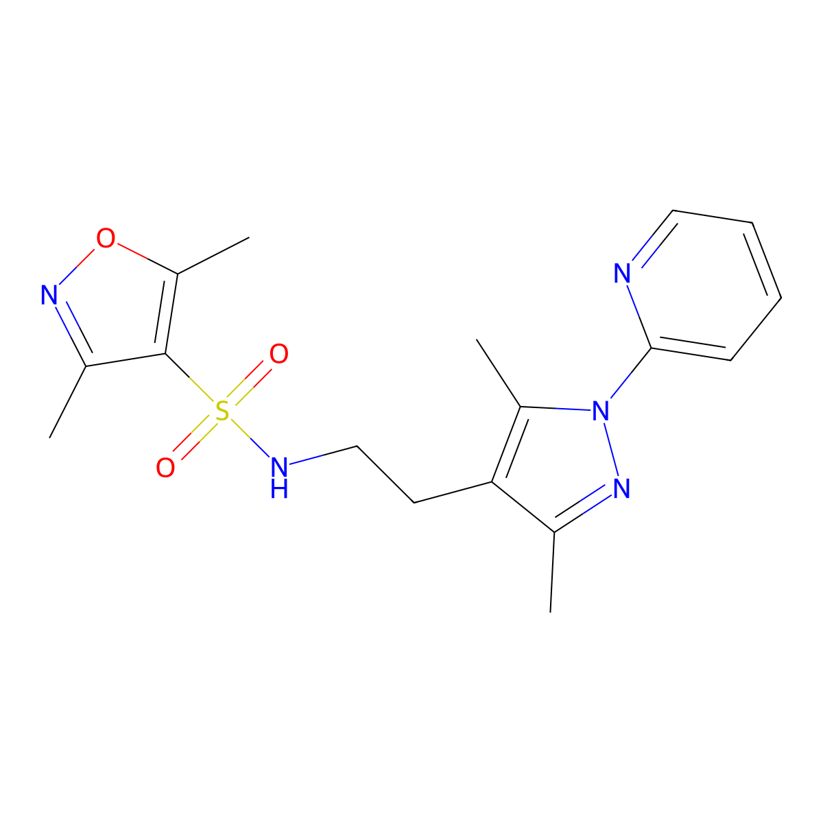 N-(2-(3,5-dimethyl-1-(pyridin-2-yl)-1H-pyrazol-4-yl)ethyl)-3,5-dimethylisoxazole-4-sulfonamide molecular structure, CAS 2034257-22-0