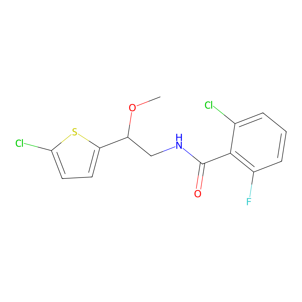 2-chloro-N-[2-(5-chlorothiophen-2-yl)-2-methoxyethyl]-6-fluorobenzamide molecular structure, CAS 2034257-23-1