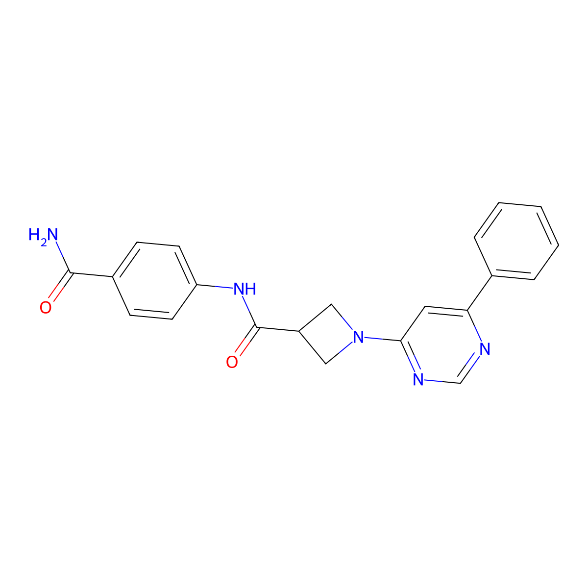 N-(4-carbamoylphenyl)-1-(6-phenylpyrimidin-4-yl)azetidine-3-carboxamide molecular structure, CAS 2034257-25-3