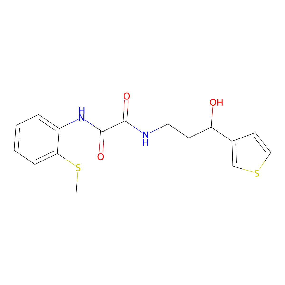 N1-(3-hydroxy-3-(thiophen-3-yl)propyl)-N2-(2-(methylthio)phenyl)oxalamide molecular structure, CAS 2034257-29-7