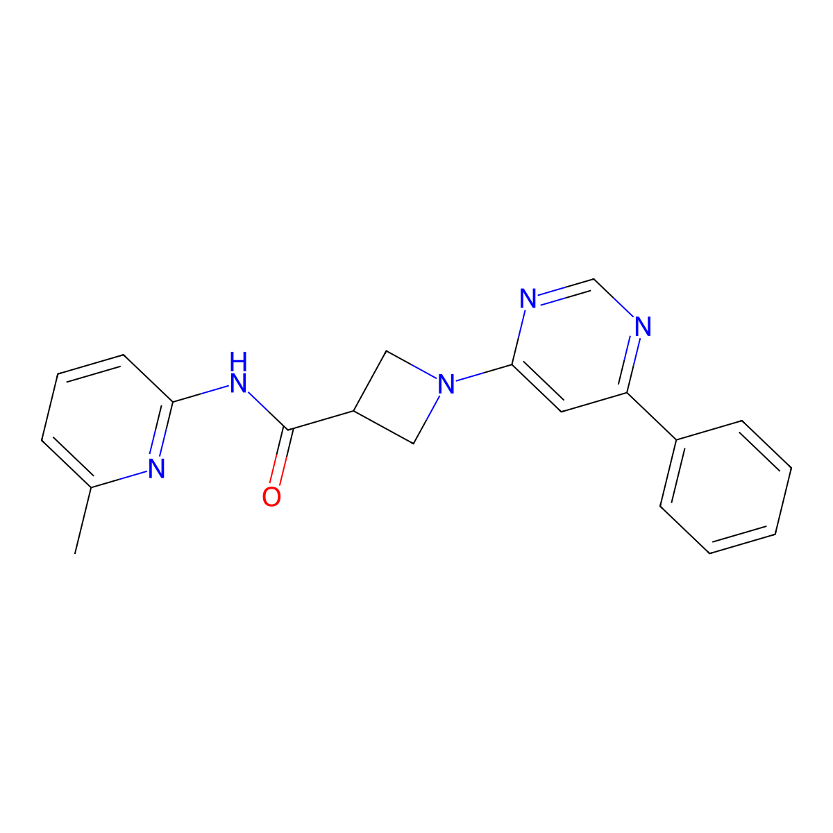 N-(6-methylpyridin-2-yl)-1-(6-phenylpyrimidin-4-yl)azetidine-3-carboxamide molecular structure, CAS 2034257-30-0