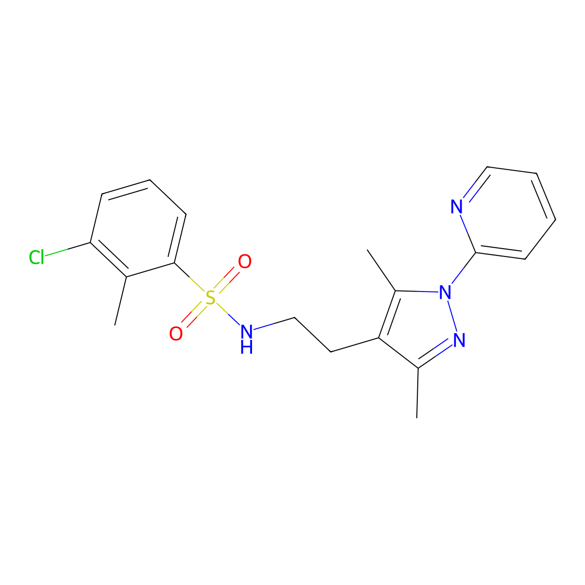 3-chloro-N-(2-(3,5-dimethyl-1-(pyridin-2-yl)-1H-pyrazol-4-yl)ethyl)-2-methylbenzenesulfonamide molecular structure, CAS 2034257-36-6