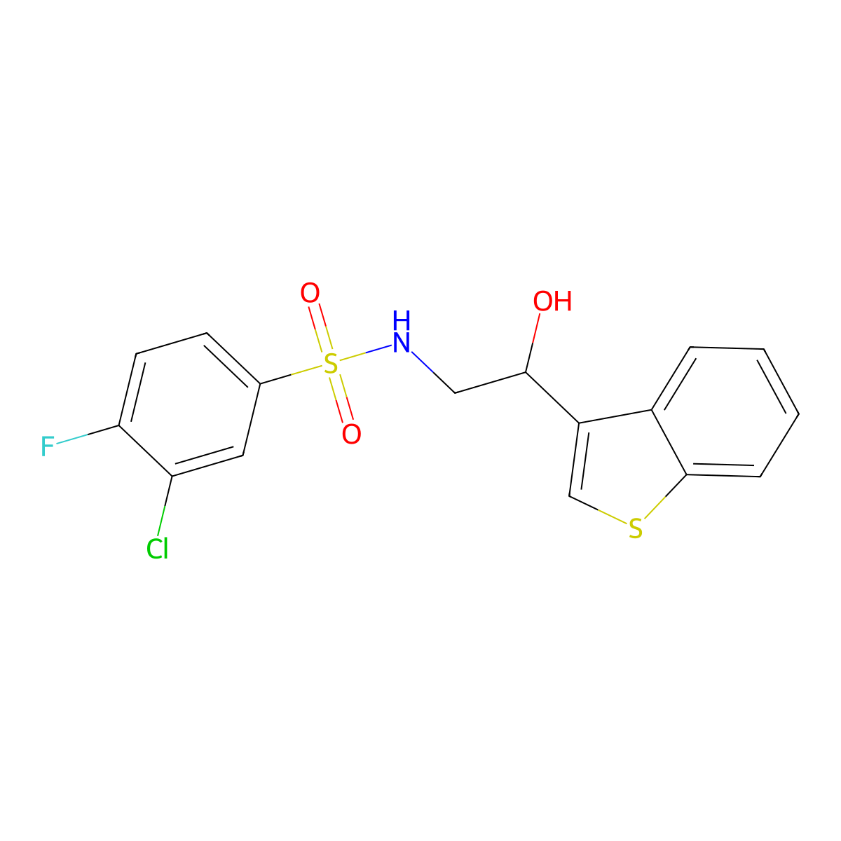 N-(2-(benzo[b]thiophen-3-yl)-2-hydroxyethyl)-3-chloro-4-fluorobenzenesulfonamide molecular structure, CAS 2034257-39-9