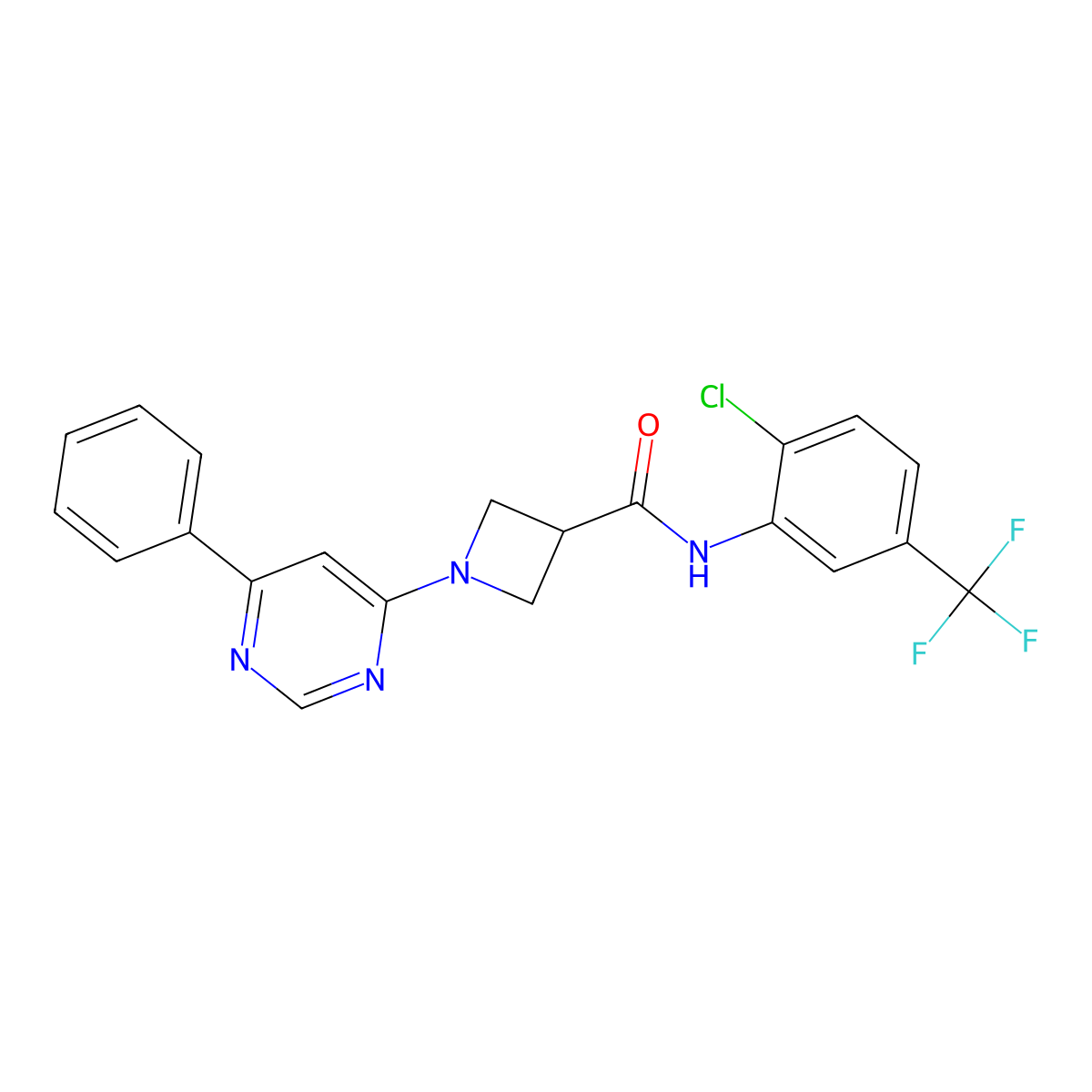 N-[2-chloro-5-(trifluoromethyl)phenyl]-1-(6-phenylpyrimidin-4-yl)azetidine-3-carboxamide molecular structure, CAS 2034257-42-4