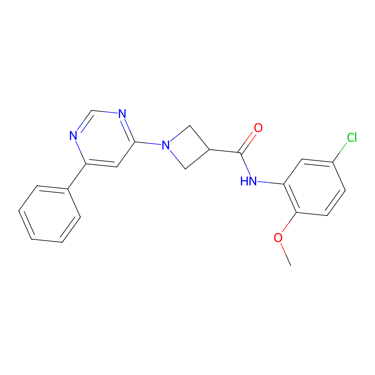 N-(5-chloro-2-methoxyphenyl)-1-(6-phenylpyrimidin-4-yl)azetidine-3-carboxamide molecular structure, CAS 2034257-47-9