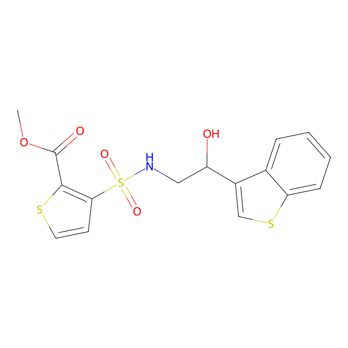 methyl 3-(N-(2-(benzo[b]thiophen-3-yl)-2-hydroxyethyl)sulfamoyl)thiophene-2-carboxylate molecular structure, CAS 2034257-48-0