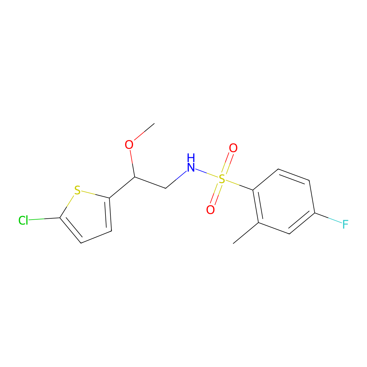 N-(2-(5-chlorothiophen-2-yl)-2-methoxyethyl)-4-fluoro-2-methylbenzenesulfonamide molecular structure, CAS 2034257-49-1