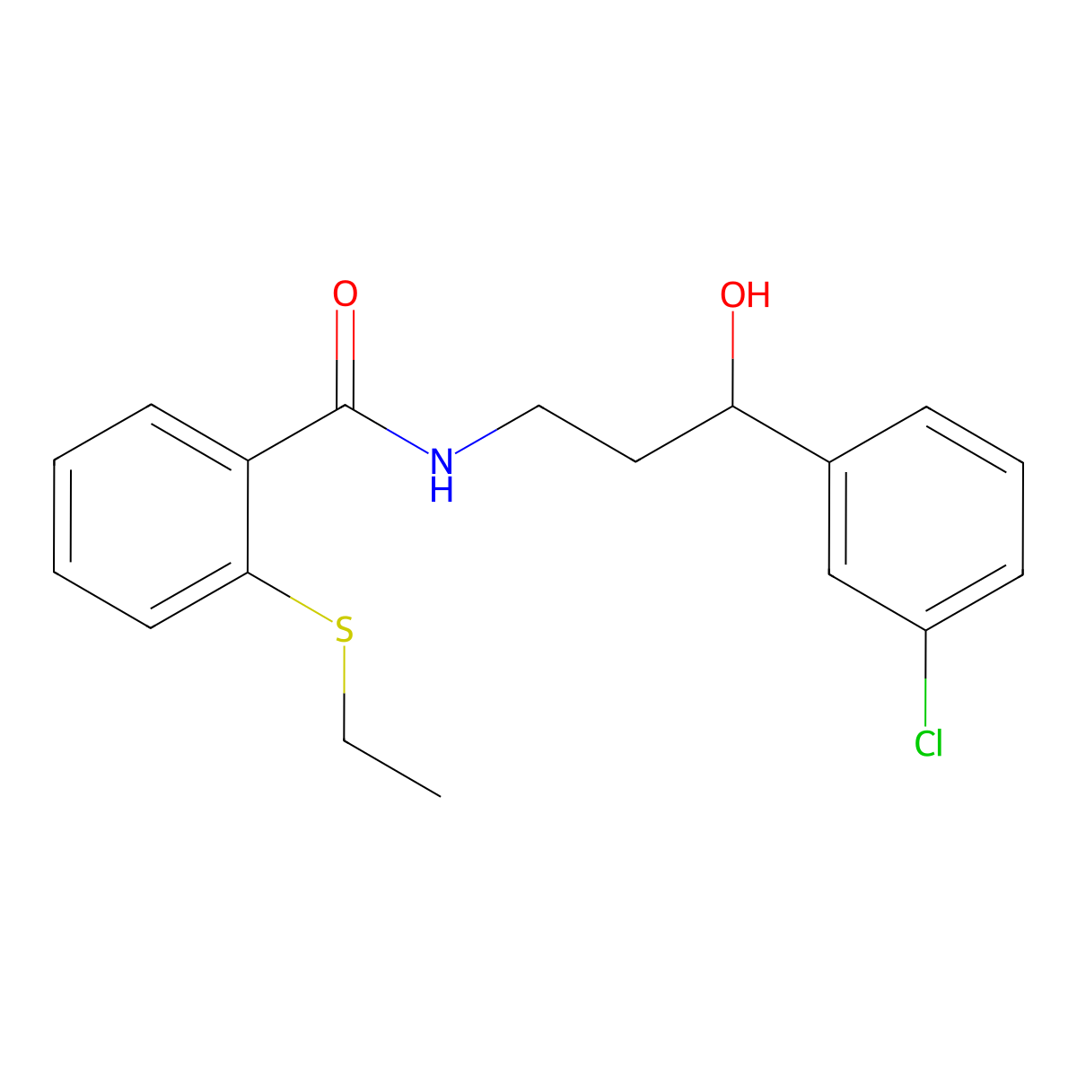 N-(3-(3-chlorophenyl)-3-hydroxypropyl)-2-(ethylthio)benzamide molecular structure, CAS 2034257-50-4