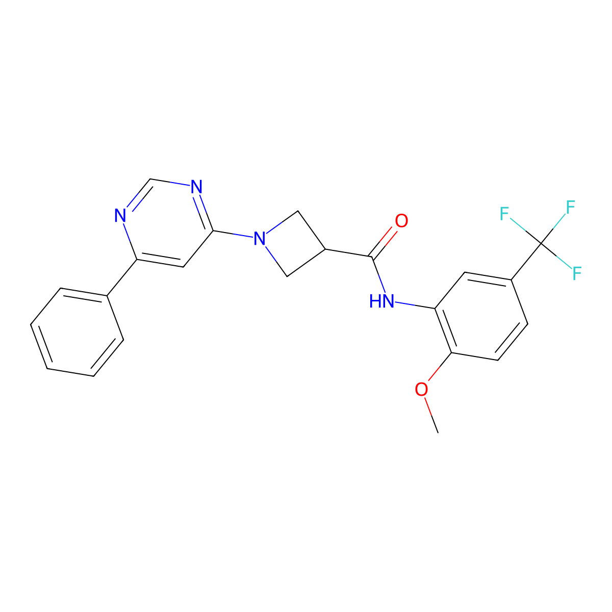 N-[2-methoxy-5-(trifluoromethyl)phenyl]-1-(6-phenylpyrimidin-4-yl)azetidine-3-carboxamide molecular structure, CAS 2034257-51-5